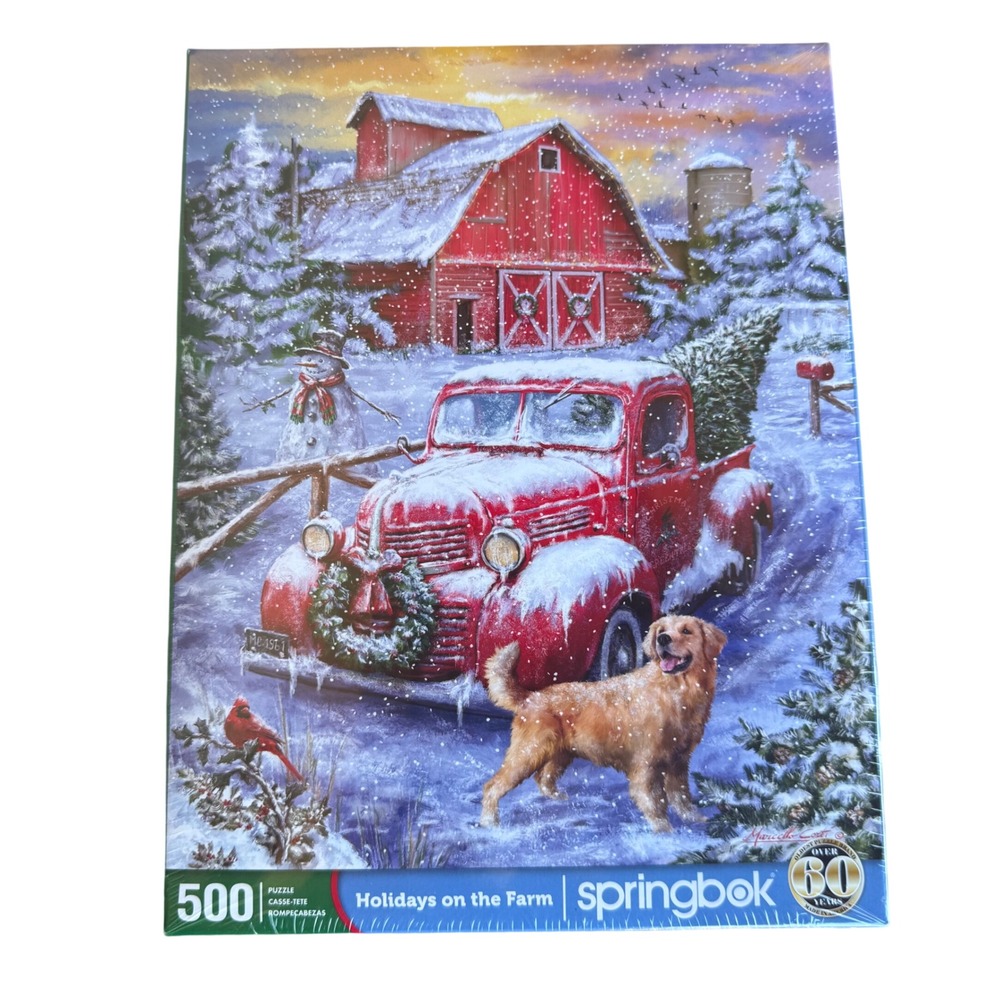 Springbok‎ Holidays on the Farm 500 Pc Jigsaw Puzzle Red Truck Winter Christmas